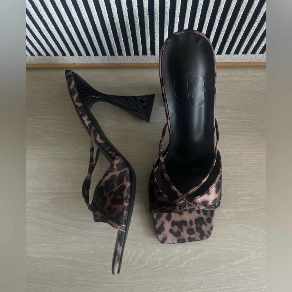 Leopard Kitten Heels Stiletto Sandals With Square Toe, size 39